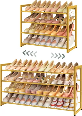 Immagine prodotto di Scaffale per scarpe in metallo, a 4 ripiani, espandibile, autoportante, ideale per l'ingresso