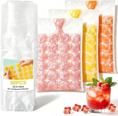 Produktbild von Selbstschließende Eiswürfelbeutel 100er Set, Einweg Eisbeutel für Gefrierschrank, auslaufsicher für Cocktails, Whisky & Getränke