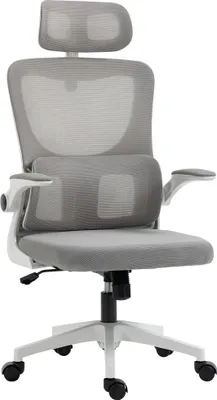 Zdjęcie produktu dla Krzesło biurowe Vinsetto, ergonomiczne krzesło biurowe z regulowanymi podłokietnikami, regulowane na wysokość, obrotowe krzesło z funkcją bujania, tapicerka siatkowa, krzesło komputerowe, szare