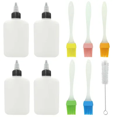 4 Knijpflaschen 120 ml, Olivenöl-Dispenser mit Dosierkappe, inkl. Bürsten