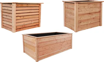 Produktbild von Modernes Hochbeet Höhe 73 cm mit Handlauf aus Lärchenholz Pflanzbeet Kräuterbeet Gemüsebeet Größe Hochbeet in cm: B110 x T40 cm Bohlenstärke Hochbeet: 27mm geriffelt