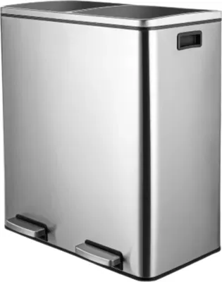 Immagine prodotto di Bolt Edge Pattumiera con pedale a 2 scomparti – 60 L – Pattumiera con funzione soft-close – Separazione dei rifiuti – RVS – Antiscivolo – Argento