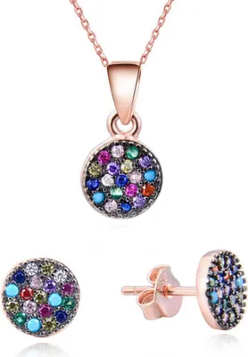 Produktbild von Verspieltes Set aus Silberschmuck mit Zirkonen AGSET284 ( Halskette, Ohrringe)