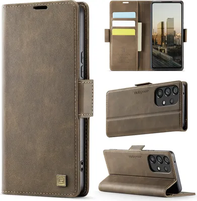 Image de Etui en cuir pour Samsung Galaxy A53 5G, protection RFID, fermeture magnétique, fentes pour cartes et support Marron