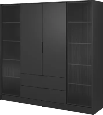 Produktbild von Moderner Schrank in Schwarz mit Glastüren - Maße: 206 x 200 x 51 cm - Elegantes und Vielseitiges Design