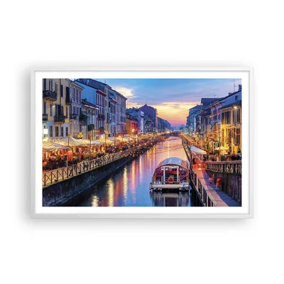 Produktbild von Gerahmtes Poster - Weißer Rahmen - Kanal Grande Abend - 91,5x61 cm - Wand Bild - Wanddeko - Wandbilder - Kunstposter - Wandposter - Bilderrahmen - Bilder - Kunstdruck - Wandbild - P2WAA91x61-4331