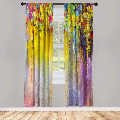 Produktbild von ABAKUHAUS Blume Vorhänge 2 Panel Set für Wohnzimmer Schlafzimmer Nachbildung, Abstrakte Kräuter Alternative Medizin Blüten Ivy Zurück Röschen Sträucher Entwurf, 150 cm x 225 cm, Gelb Flieder