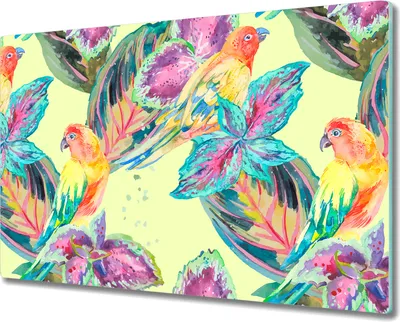 Produktbild von Glas Schneidebrett Herdabdeckplatten Schneideplatten - 80x52 cm - Bunte Papageien