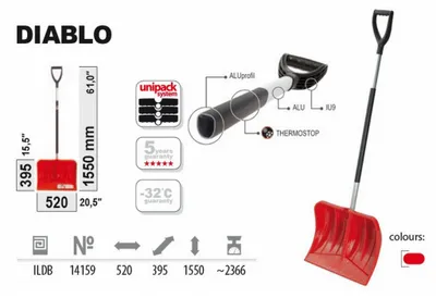PROSPERPLAST Schneeschaufel Diablo mit Aluminiumstiel 155 cm Rot