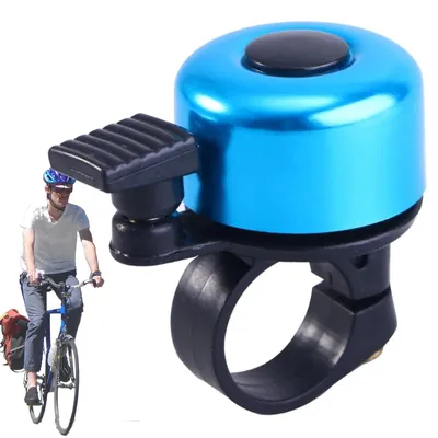 Zdjęcie produktu dla Dzwonek rowerowy metalowy na rower hulajnogę głośny manualny brzęczyk niebieski 30 mm mechaniczny na kierownicę 22 mm