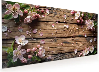 Produktbild von Küchenrückwand Spritzschutz Glas mit Motiv Blüten auf Holz 40 x 40 cm