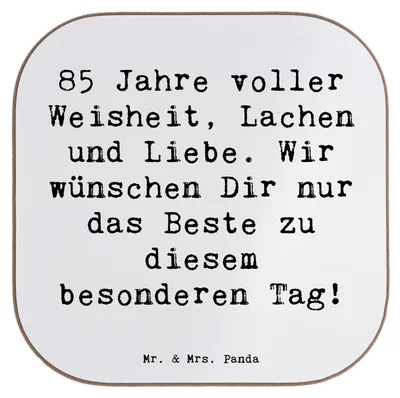 Produktbild von Mr. & Mrs. Panda Untersetzer Glas Spruch 85. Geburtstag - Weiß - Geschenk, Alter, Gläser, Tasse, Happy Birthday, Tassenuntersetzer, besonderer Tag, Flaschenuntersetzer