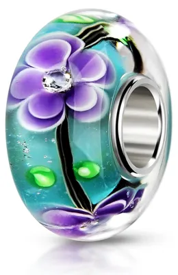 Produktbild von MATERIA by Matthias Wagner Blumen Glas Bead türkis lila mit 3 Zirkonia für European Beads Armband 1034
