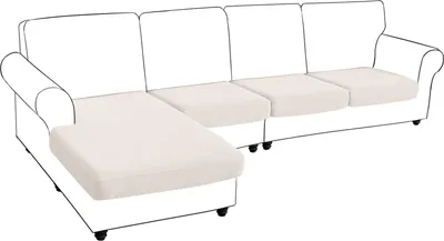 Produktbild von Sofa Sitzkissenbezug 3 Sitzer + Chaise, Stretch Jacquard L-Form Sofa Sitzkissen Sofabezug Schonbezug Sofaschoner, Weiß