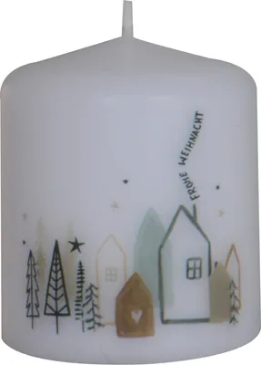 Produktbild von Weihnachtskerze "Häuschen - Frohe Weihnacht" 60 x Ø 50 mm, 1 Stück