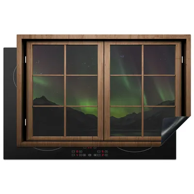 Produktbild von KitchenYeah© Herdabdeckplatte Aussicht - Berg - Aurora , 81x52cm, Küche Deko, Glaskeramikkochfeld Herdabdeckung, Abdeckplatte fùr Kochfeld