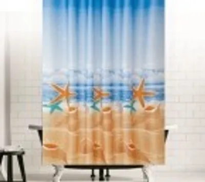 Image de Rideau de douche textile modèle plage de sable 240x180 cm incl. anneaux de rideau de douche