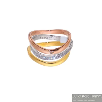 Produktbild von ESPRIT Damen Ring aus 925 Sterling Silber, dreifarbig, Größe 17, 0.8 cm breit, mit Zirkonia