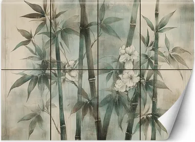 Produktbild von Vlies fototapete Bambussprossen mit Blumen auf strukturiertem Hintergrund 350x245 cm Feeby Beige inkl. Kleber einfache Montage