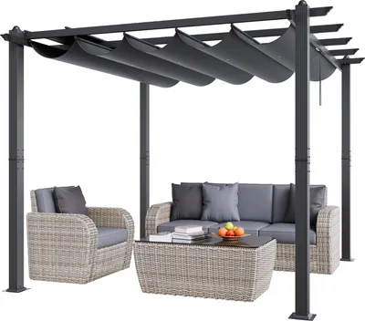 Produktbild von VEVOR 10'x10' einziehbare Pergola für den Außenbereich mit Baldachin, Aluminium-Pergola mit einziehbarem Baldachin, moderne Pergola mit Sonnenschutzdach für Terrassen, Gärten
