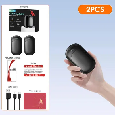 Produktbild von Handwärmer - 2er-Pack Wiederaufladbare Elektrische Handwärmer - 3 Heizstufen - Ultrakompakt - Tragbar - UL- - Akkus Enthalten
