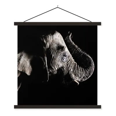 Produktbild von MuchoWow® Textilposter Elefant - Schwarz - Tiere - Natur 120x120 cm mit schwarzem Rahmen - Aufhängungsset