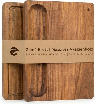 Produktbild von ECENCE Schneidebrett Holz groß 40x30x3cm - hochwertiges Küchenbrett aus Akazienholz, beidseitig n