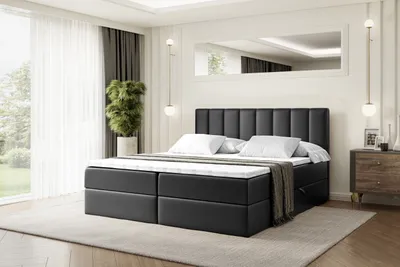 Produktbild von ALTDECOR Boxspringbett mit H3 Matratze und Topper - 180 x 200 cm - OTTA - Schwarz Kunstleder - Polsterbett mit Bettkasten und Lattenrost, Bett mit Stauraum