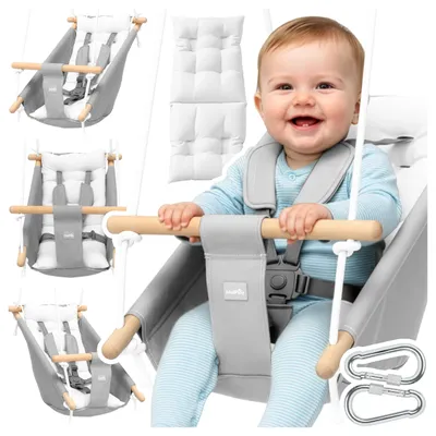 Produktbild von Babyschaukel Hängematte Wippe Malplay 3in1 mit verstellbarem Sicherheitsgurt bis 60kg Malo Wave Grau-Weiß