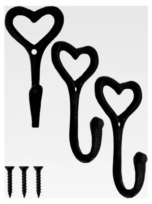 Produktbild von Eisen-Haken im Herz-Design, 3er Set, schwarz