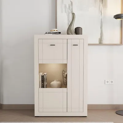 Immagine prodotto di Dmora Vetrina Imbaro 84x35x130h cm Beige, 2 Ripiani 2 Ante