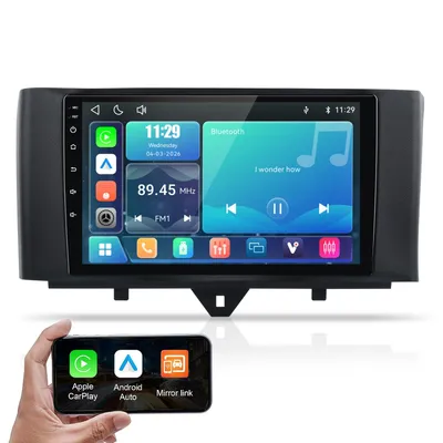 Immagine prodotto di Autoradio GPS da 9 pollici con CarPlay, compatibile con modelli Benz, Smart Fortwo 451 dal 2010 al 2015, con navigazione, comandi al volante (SWC), radio RDS e sistema Linux
