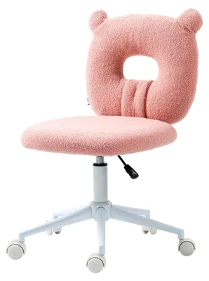 Produktbild von Moderner Teddy Schreibtischstuhl für Kinder mit höhenverstellbarem Sitz und bärenförmiger Rückenlehne, Belastbarkeit 120 kg, Rosa