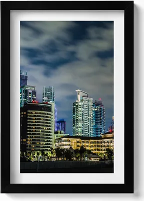 Produktbild von Großstadt bei Nacht– Wandbild mit Rahmen – Gerahmtes Bild  – Wanddekoration – 20x30 cm – Schwarz
