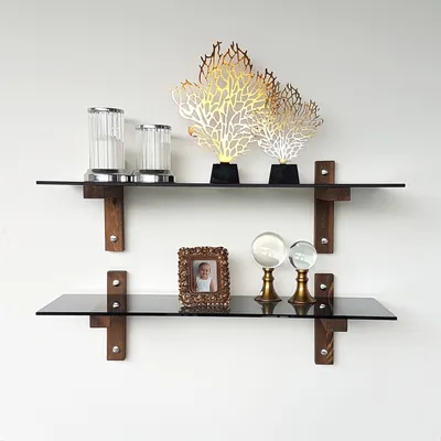 Image de Skye Decor, R202, étagère murale, noyer, 100 % verre trempé, 85 x 25 x 25 cm