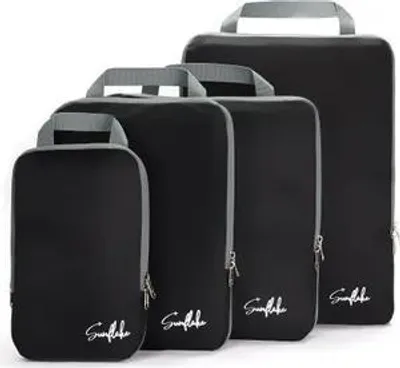 Produktbild von Sunflake Kompressions-Packwürfel – 4er-Set, Packing Cubes, Koffer Organizer für Urlaub und Reisen, Packtaschen - Schwarz