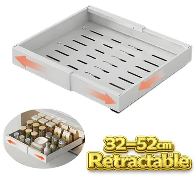 Obrázok produktu pre Organizér do skrine – výsuvná, rozťahovateľná polica 32–52 cm – pod umývadlo a do skrine – oceľ – 1-poschodová – biela