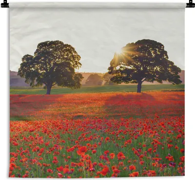 Produktbild von MuchoWow® Wandteppich Wandbehang Mohnblumen - Blumenfeld - Sonne 90x90 cm Tapisserie Dekoration Wandtuch - Wandaufhänger