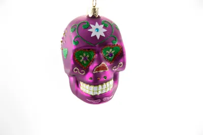 Produktbild von Totenkopf lila Glas Weihnachtsschmuck Christbaumschmuck