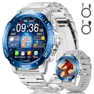 Produktbild von FITFLEX Herren Smartwatch mit Bluetooth-Anruf, 1,43" AMOLED Smart Watch Herren mit 120 Sportmodi, IP68, wasserdicht, Fitnessuhr mit Herzfrequenz/Schlafmonitor für Android