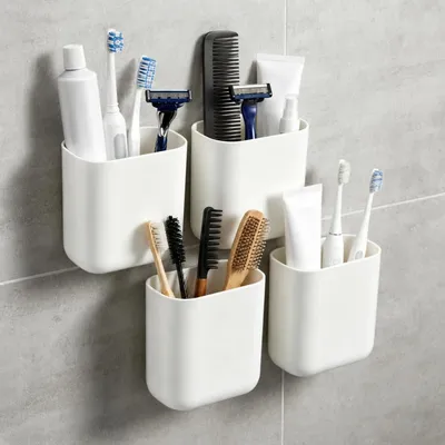 Produktbild von Zahnbürstenhalter Wand 4er Set Selbstklebend Ohne Bohren Ablaufloch Weiß