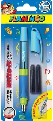 Immagine prodotto di Penna ergonomica a cartuccia blu +2 cartucce Flamingo