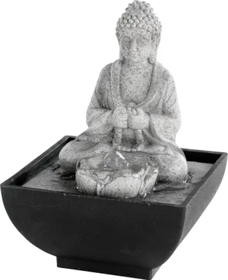 Produktbild von Buddha Brunnen mit LED Beleuchtung 13x18cm Keramik Grau / Schwarz