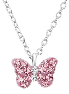Produktbild von Kette Mädchen Schmetterling: Kinderkette Silber 925 Rosa