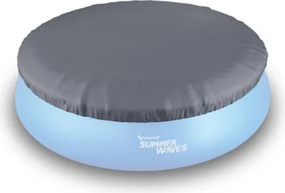 Produktbild von Summer Waves Poolabdeckung 366 cm - runde graue PVC-Abdeckplane mit Kordelzug
