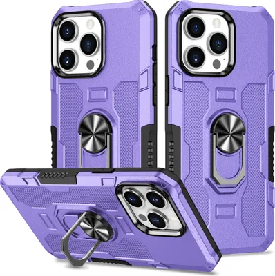 Immagine prodotto di custodia per iPhone 14 Pro, resistente custodia a doppio strato con supporto ad anello e supporto per iPhone 14 Pro Viola