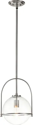 Produktbild von Pendelleuchte Metall Glas E27 rund D: 28,9 cm H: max. 129,4 cm Nickel gebürstet Kugel Schirm Vintage Design