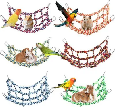 Productafbeelding van Klimnetten voor vogelkooien, klimtouwen voor kleine dieren, hangmatten, klimbruggen voor hamsters, speelgoed voor huisdieren, klimnetten voor kleine dieren (32,7 x 24,9 cm)