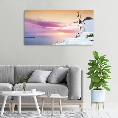 Produktbild von Tulup® Glas-Bild - 100x50 -Wandkunst - Wandbild hinter gehärtetem Sicherheitsglas  - Landschaften - Santorin - Weiß