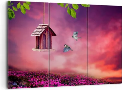 Produktbild von Bild auf Leinwand - Leinwandbild - Vögel Wiese Garten Dekoration - 105x70cm - Wand Bild - Wanddeko - Leinwanddruck - Bilder - Kunstdruck - Wanddekoration - Leinwand bilder - Wandkunst - CE105x70-3115